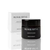 REIN & ARTIG Gesichtscreme Verpackung Hautpflege Männer Skincare Gesichtspflege Mann Anti-Aging Bio Vegan natürlich reinartig Tiegel Violettglas Aloe Vera Vitamin C Ingwer Hyaluronsäure